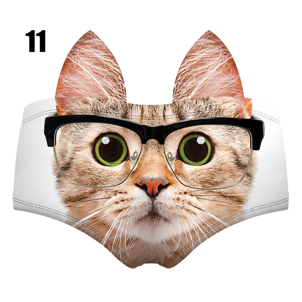 Women Cute Animals Pattern Panties 3D Printing Pig Cat Cute Briefs Bull Dog Cheetah with Ears Lift Up Waist and Hip Sexy Panties