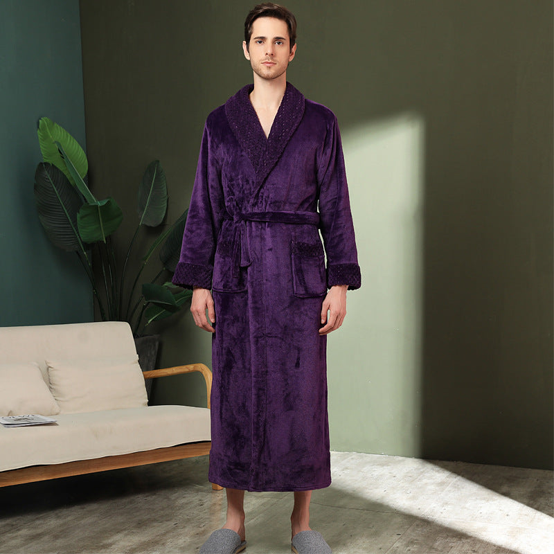 Women's double-sided thick couple bathrobe long autumn and winter coral fleece men's ankle length winter nightgown robe