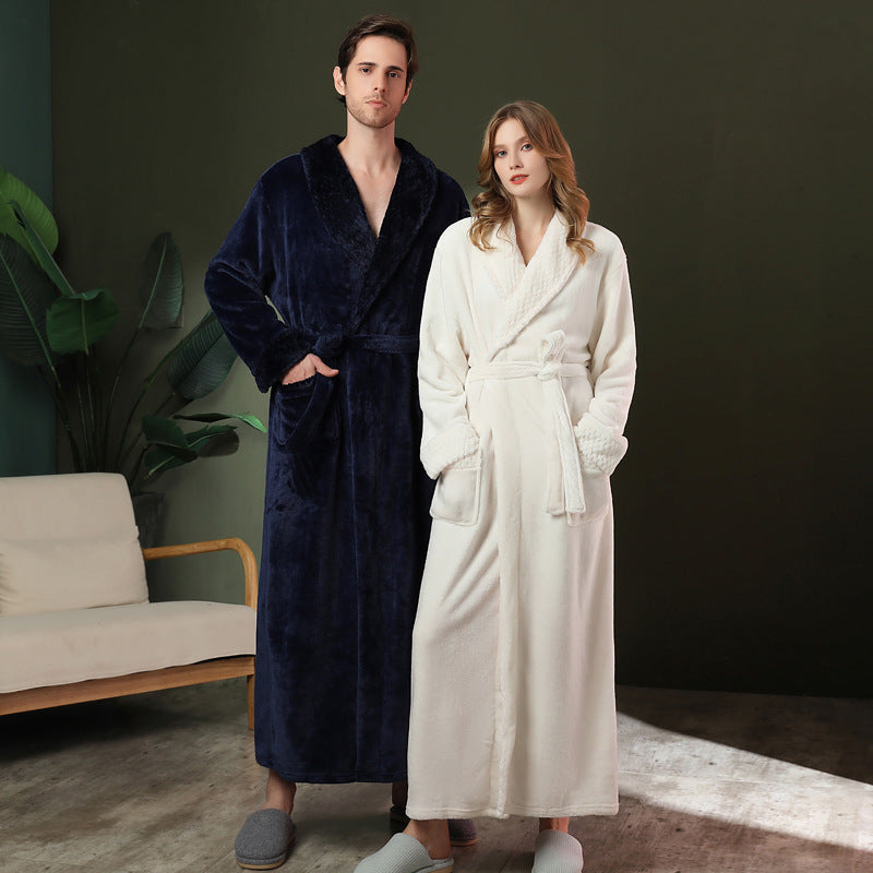 Women's double-sided thick couple bathrobe long autumn and winter coral fleece men's ankle length winter nightgown robe