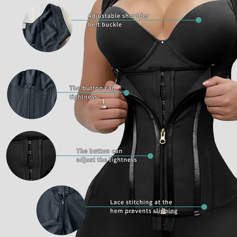 European and American plus waist cinching shapewear with reinforced double-layer abdominal shaping and hip lifting zipper opening one-piece corset