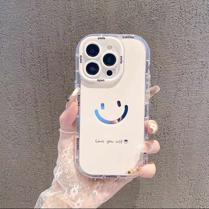 Mirror cream case suitable for Apple 16 Promax phone case with painted smiling face on iPhone 14/13