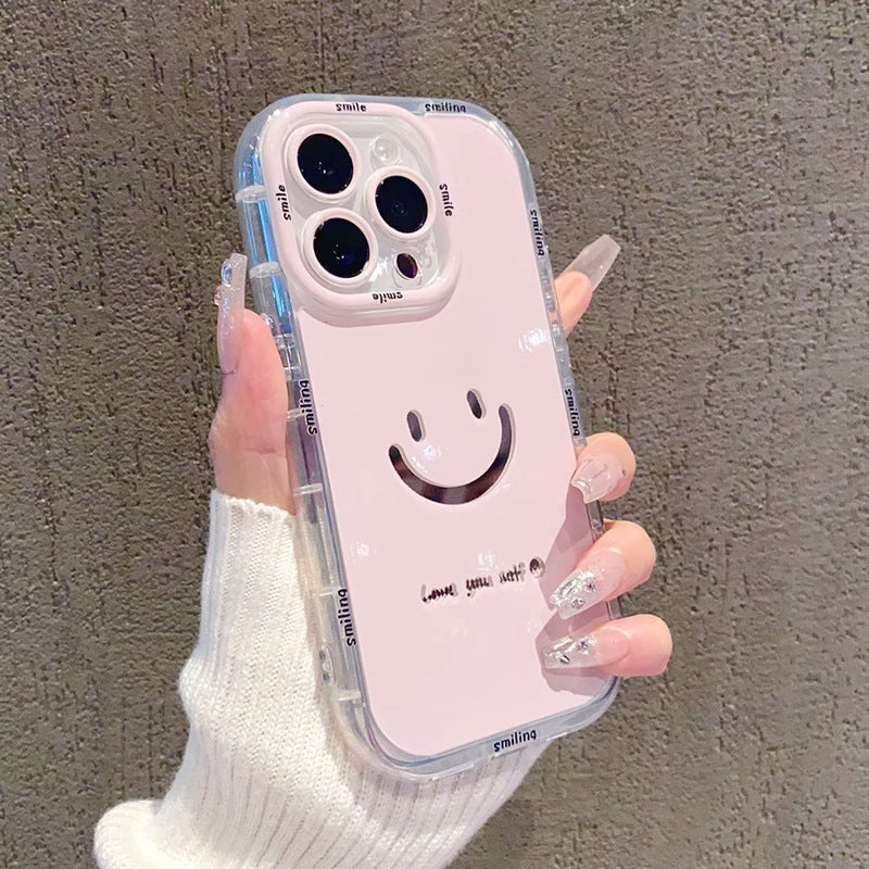 Mirror cream case suitable for Apple 16 Promax phone case with painted smiling face on iPhone 14/13